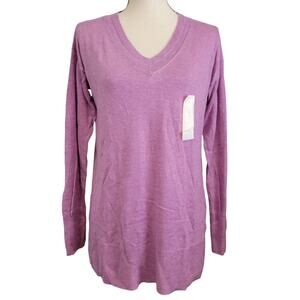 A New Day Purple Sweater Womens Sz S Pointelle Modal V Neck Pullover‎ Tunic Knit